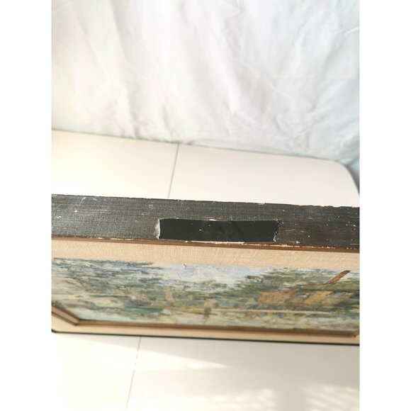 Original Oil Painting Waterfront by Peggy Hill Signed 1974 H 24.25 inch, W 30.25 - Picture 15 of 16